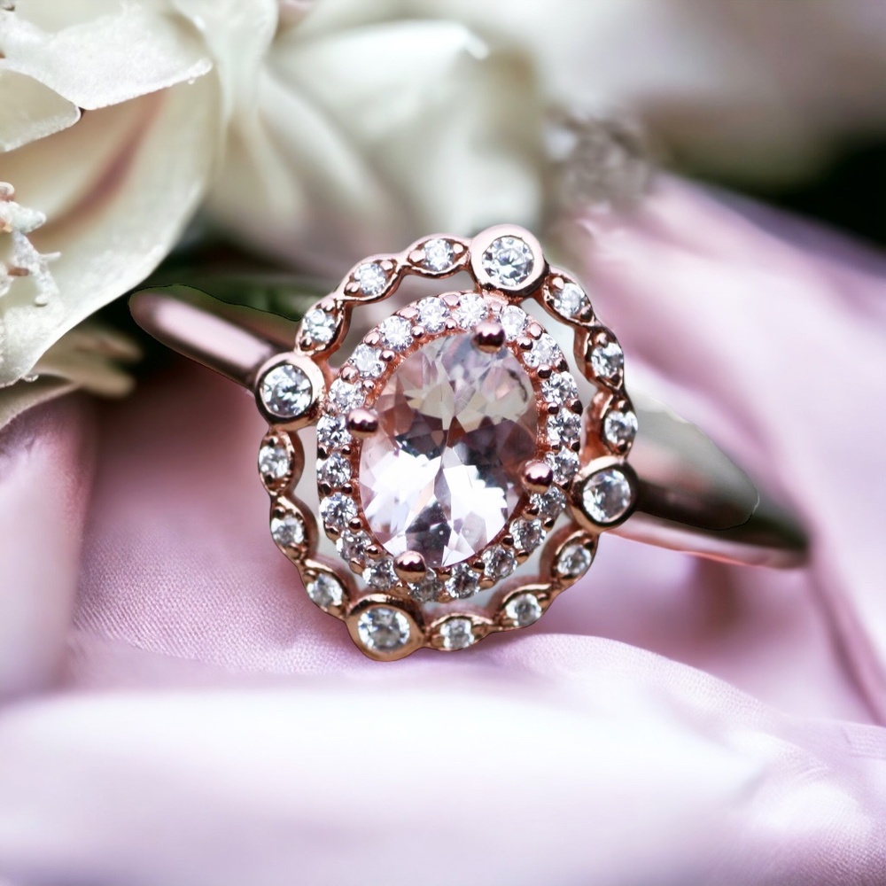 New Natural Morganite Ring Handcrafted 18k Rose Gold Vermeil